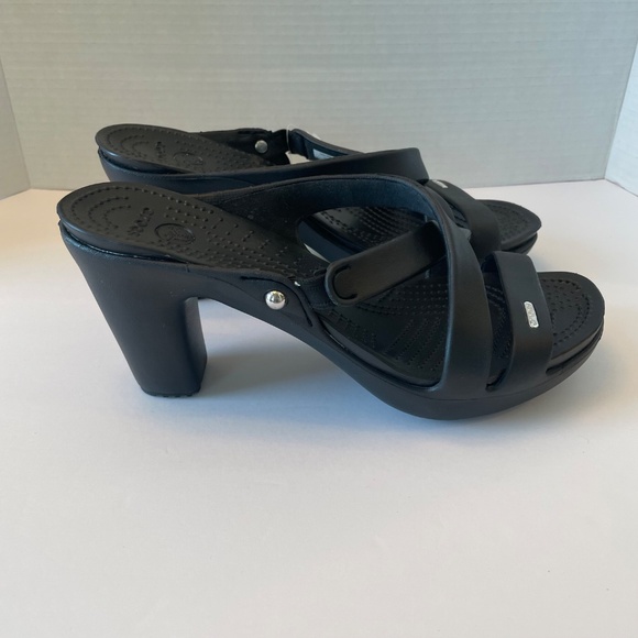 Crocs Black Heels Sandals Comfortable Classic Style‎ Shoes - Picture 5 of 7